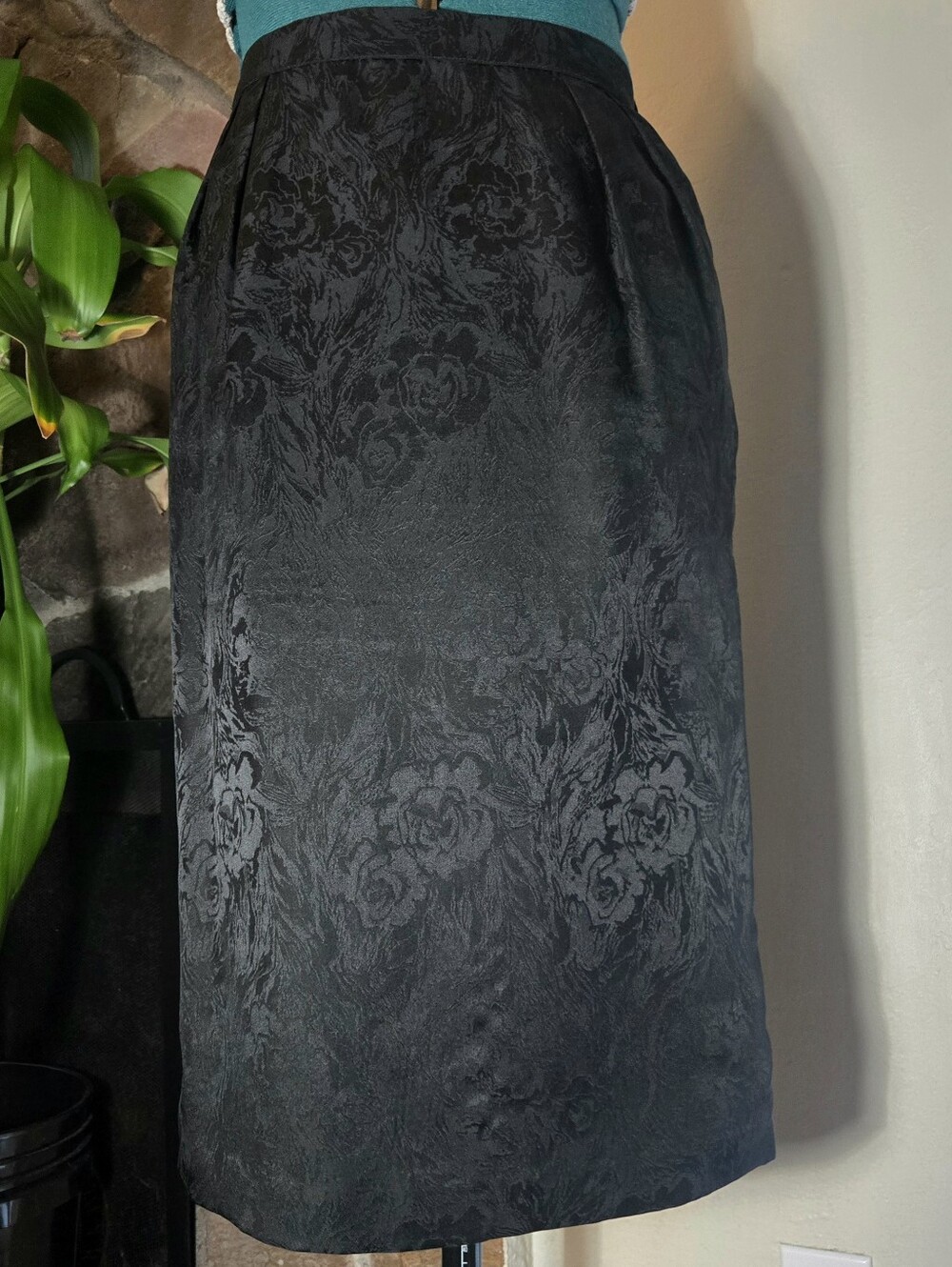 VTG 80s 100% Silk Jacquard Floral Midi Skirt W/ Slit - Whimsigoth x Office Siren